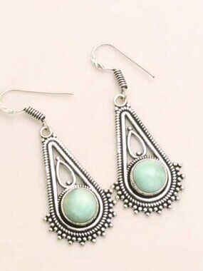 Lovely Larimar Gemstone Sterling Silver Drop Dangle Earrings